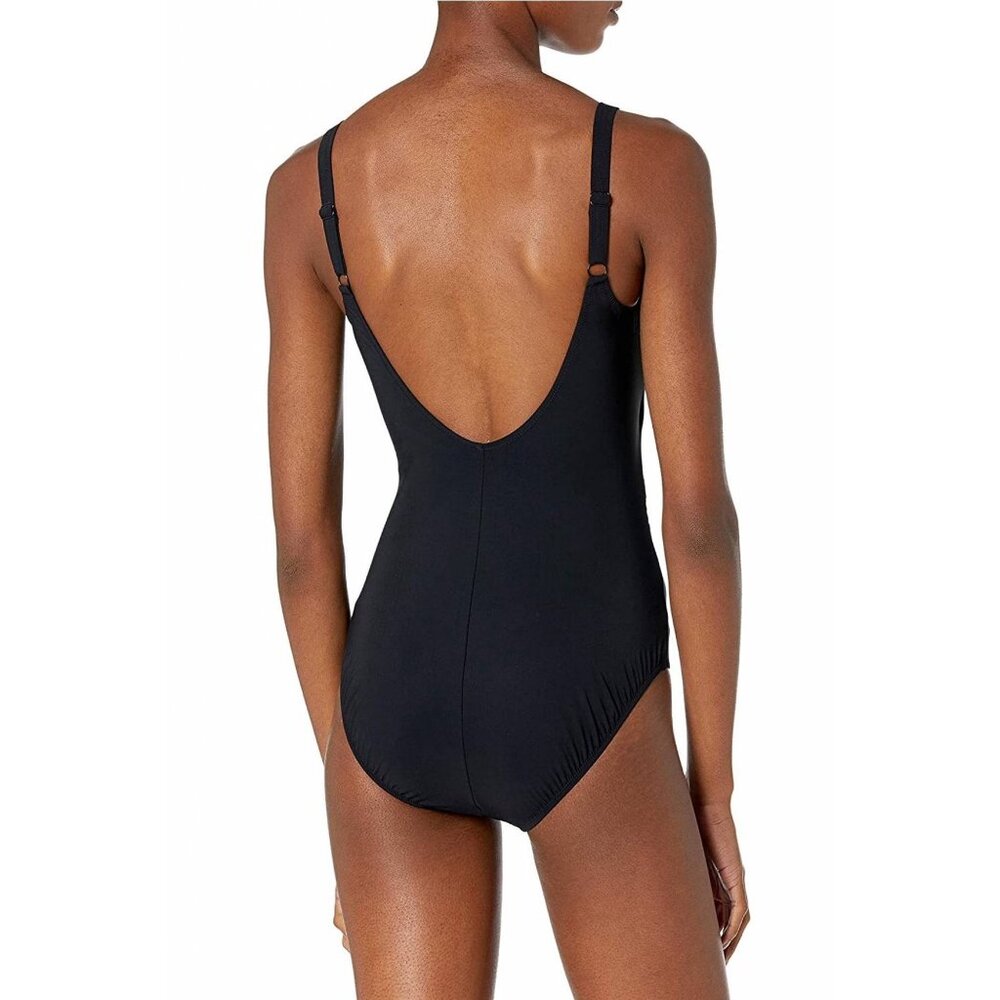 Profile by Gottex BLACK Roulette V-Neck Tummy Control One Piece Swimsuit Size 8 - Picture 2 of 8